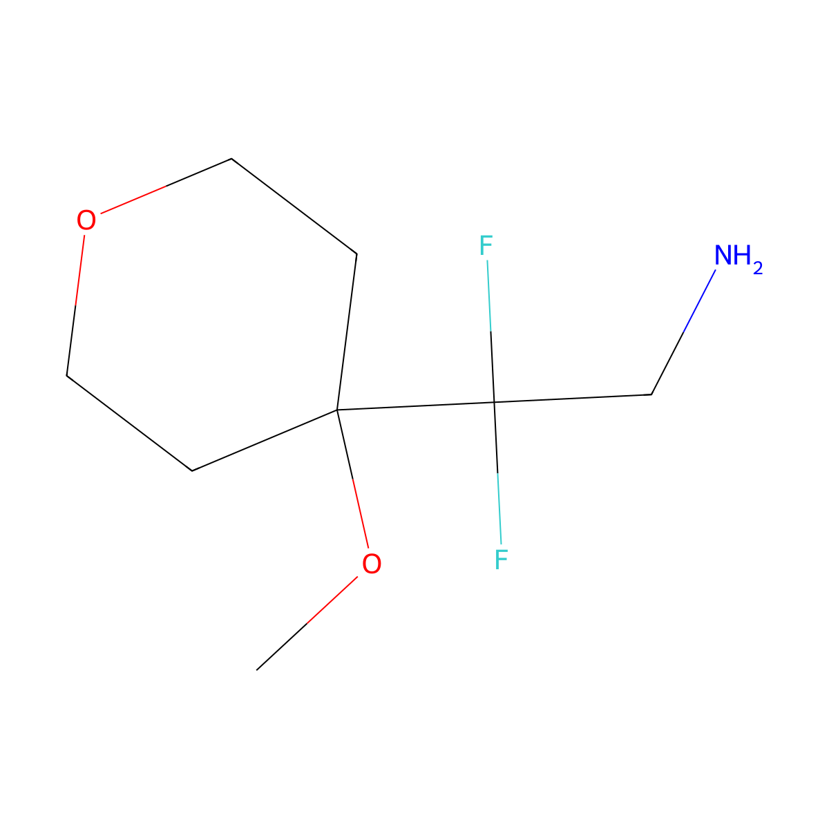 2,2-Difluoro-2-(4-methoxyoxan-4-yl)ethan-1-amine molecular structure, CAS 2225135-96-4