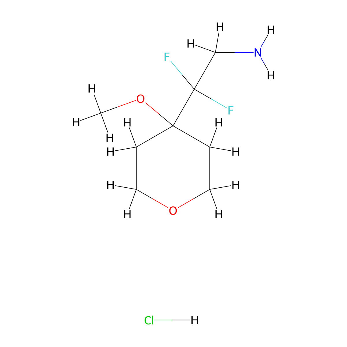2,2-Difluoro-2-(4-methoxyoxan-4-yl)ethan-1-amine hydrochloride molecular structure, CAS 2225135-97-5