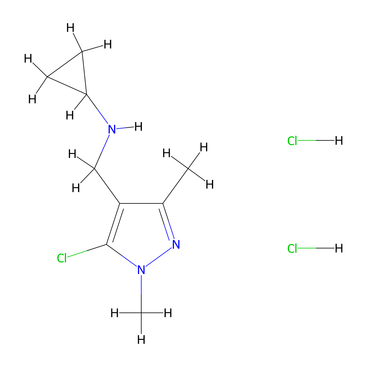 N-[(5-chloro-1,3-dimethyl-1H-pyrazol-4-yl)methyl]cyclopropanamine dihydrochloride molecular structure, CAS 2225136-08-1