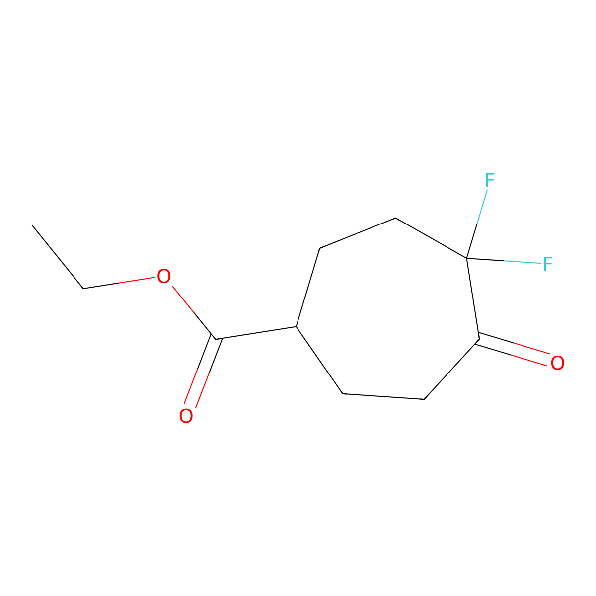 Ethyl 4,4-difluoro-5-oxocycloheptane-1-carboxylate molecular structure, CAS 2225136-21-8
