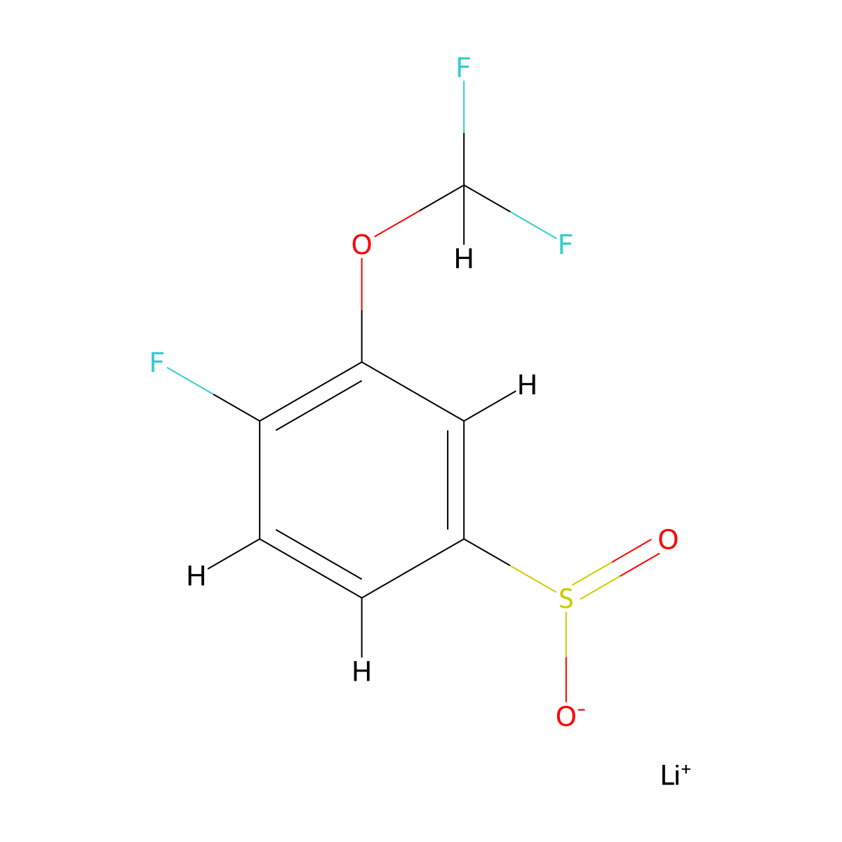 Lithium(1+) ion 3-(difluoromethoxy)-4-fluorobenzene-1-sulfinate molecular structure, CAS 2225136-37-6