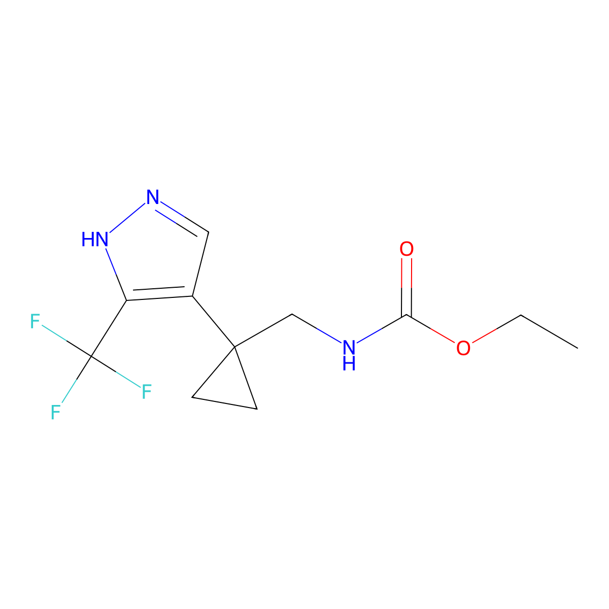 ethyl N-({1-[3-(trifluoromethyl)-1H-pyrazol-4-yl]cyclopropyl}methyl)carbamate molecular structure, CAS 2225136-55-8