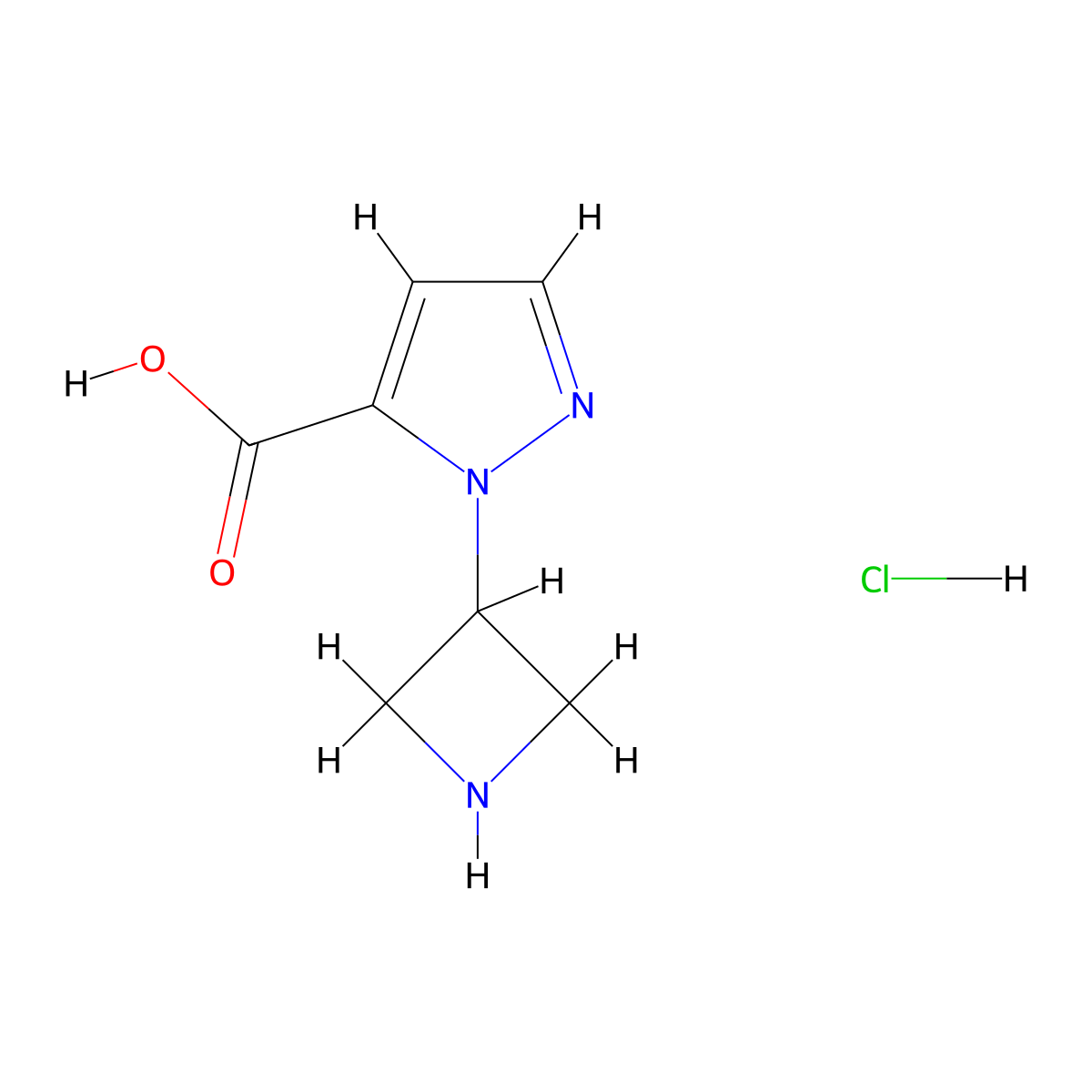 1-(azetidin-3-yl)-1H-pyrazole-5-carboxylic acid hydrochloride molecular structure, CAS 2225136-60-5