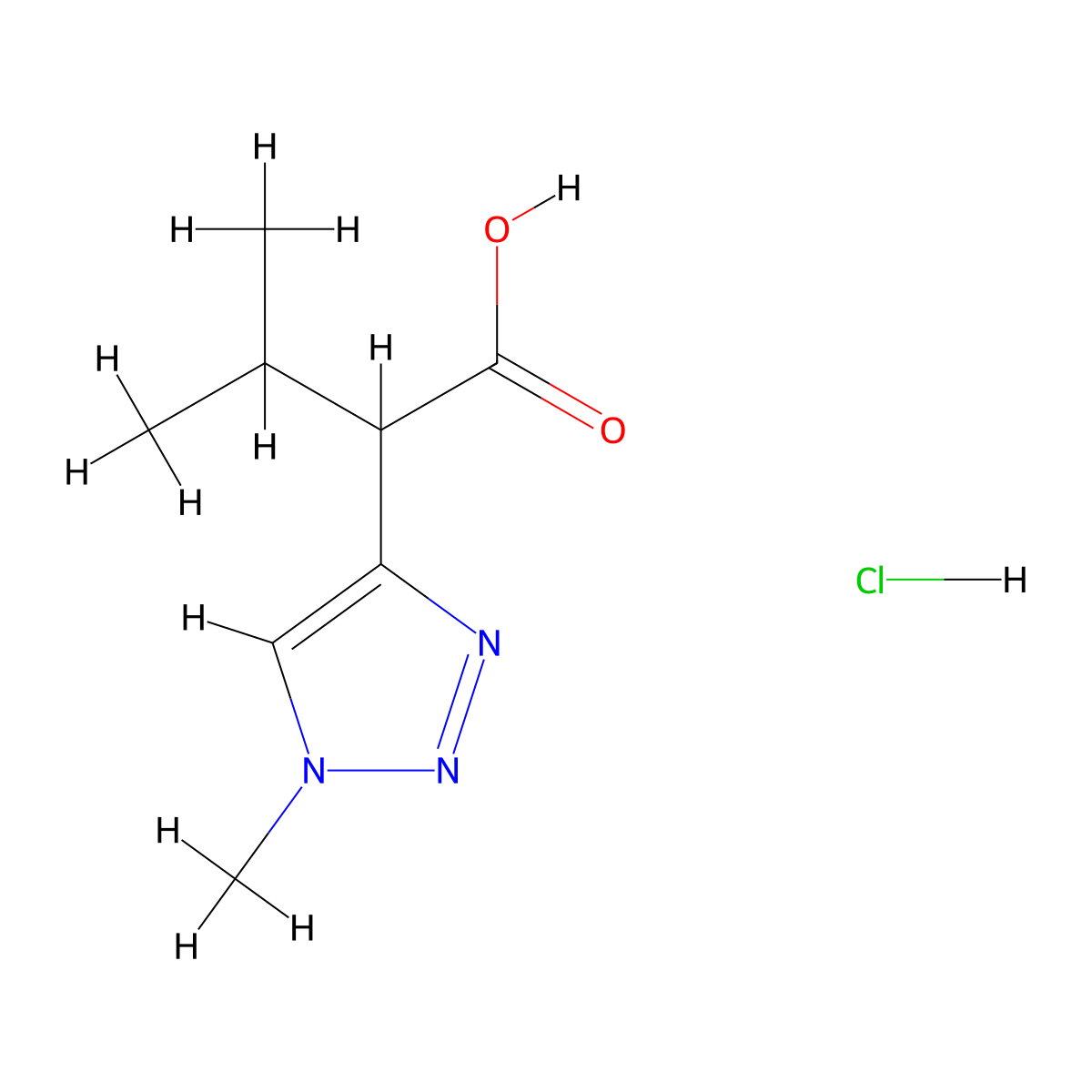 3-methyl-2-(1-methyl-1H-1,2,3-triazol-4-yl)butanoic acid hydrochloride molecular structure, CAS 2225136-65-0