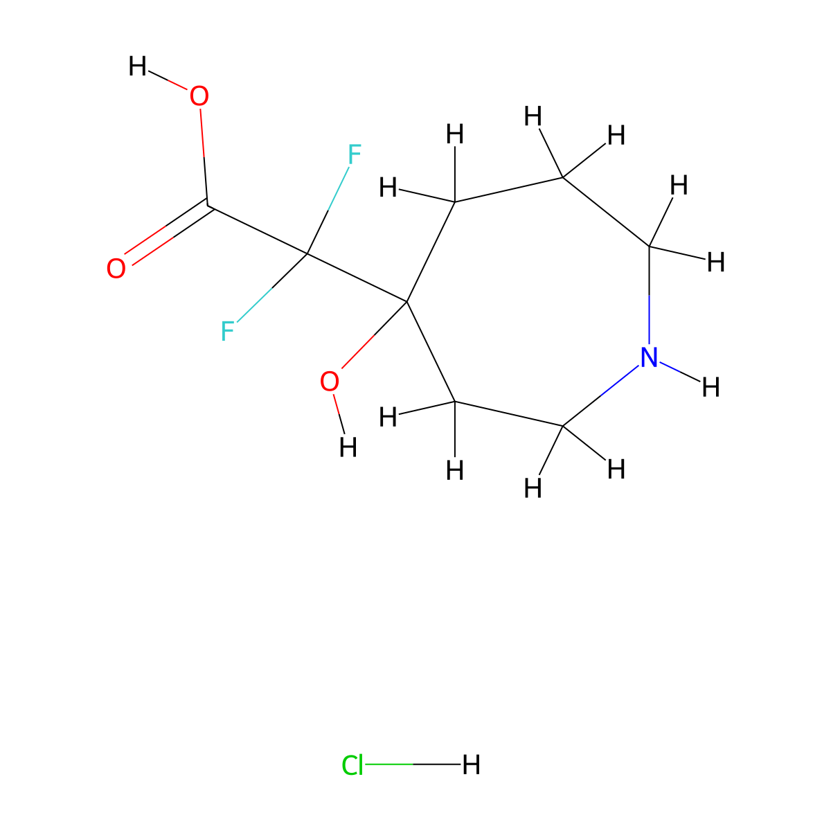 2,2-Difluoro-2-(4-hydroxyazepan-4-yl)acetic acid hydrochloride molecular structure, CAS 2225136-74-1