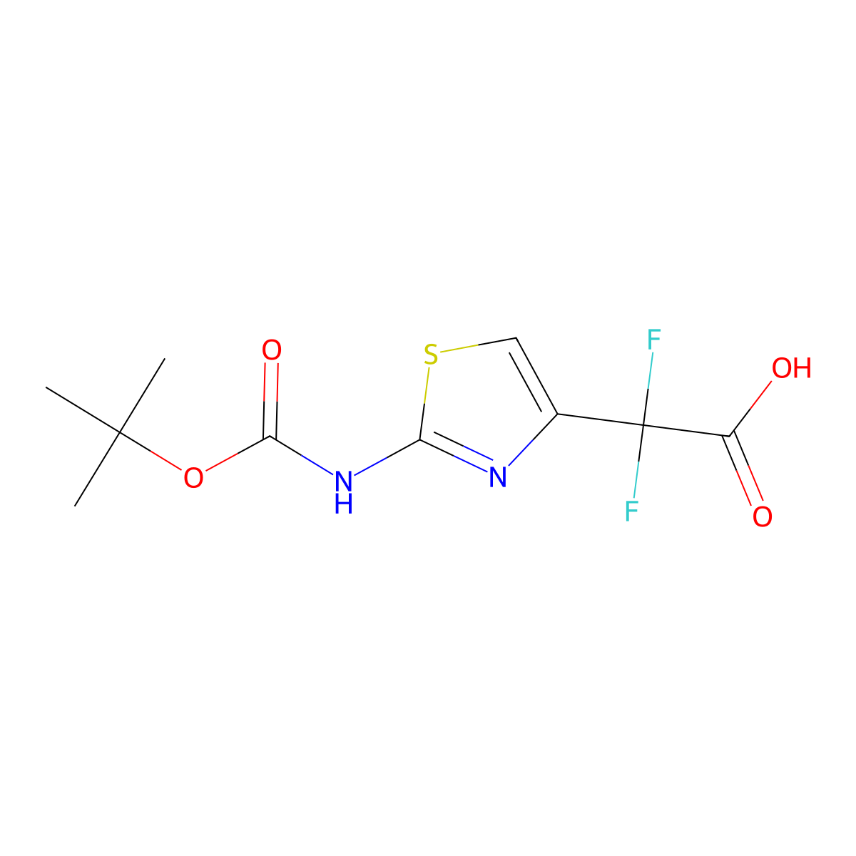 2-(2-{[(Tert-butoxy)carbonyl]amino}-1,3-thiazol-4-yl)-2,2-difluoroacetic acid molecular structure, CAS 2225136-75-2