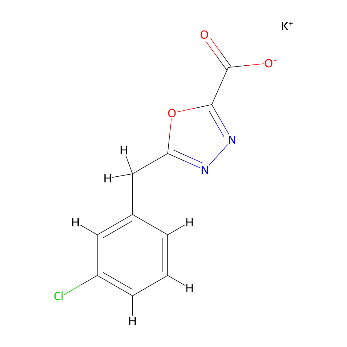 Potassium 5-[(3-chlorophenyl)methyl]-1,3,4-oxadiazole-2-carboxylate molecular structure, CAS 2225136-97-8