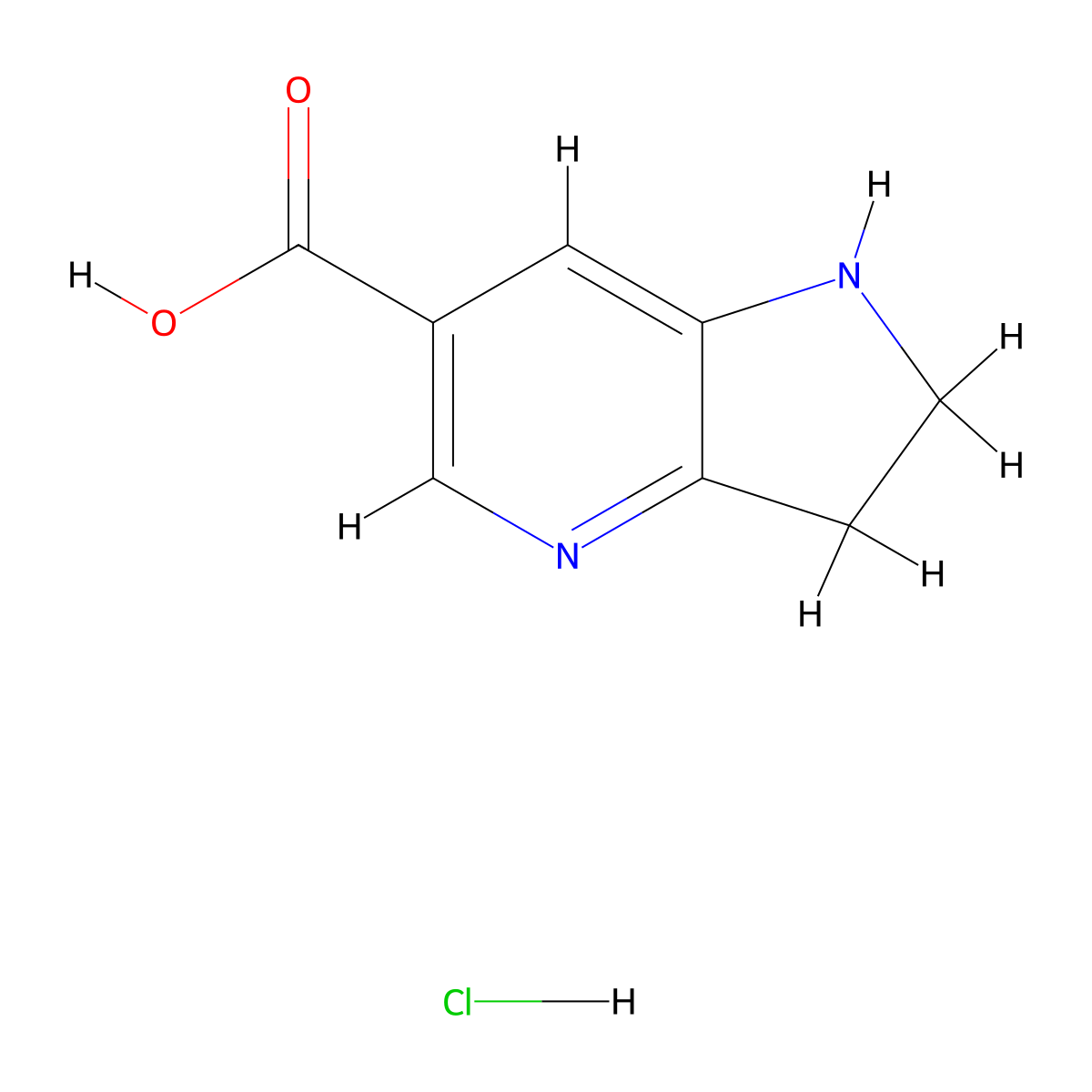1H,2H,3H-pyrrolo(3,2-b)pyridine-6-carboxylic acid hydrochloride molecular structure, CAS 2225137-00-6