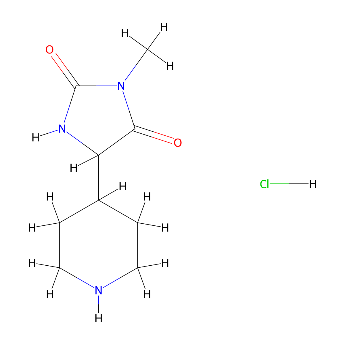 3-Methyl-5-(piperidin-4-yl)imidazolidine-2,4-dione hydrochloride molecular structure, CAS 2225137-14-2