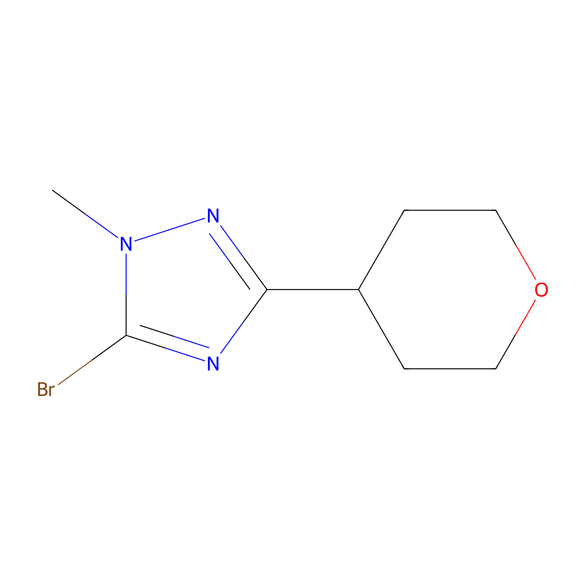 5-bromo-1-methyl-3-(oxan-4-yl)-1H-1,2,4-triazole molecular structure, CAS 2225137-18-6