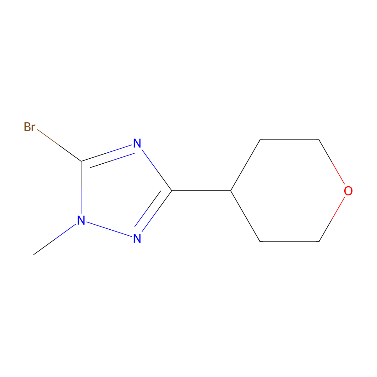 5-bromo-1-methyl-3-(oxan-4-yl)-1H-1,2,4-triazole molecular structure, CAS 2225137-18-6
