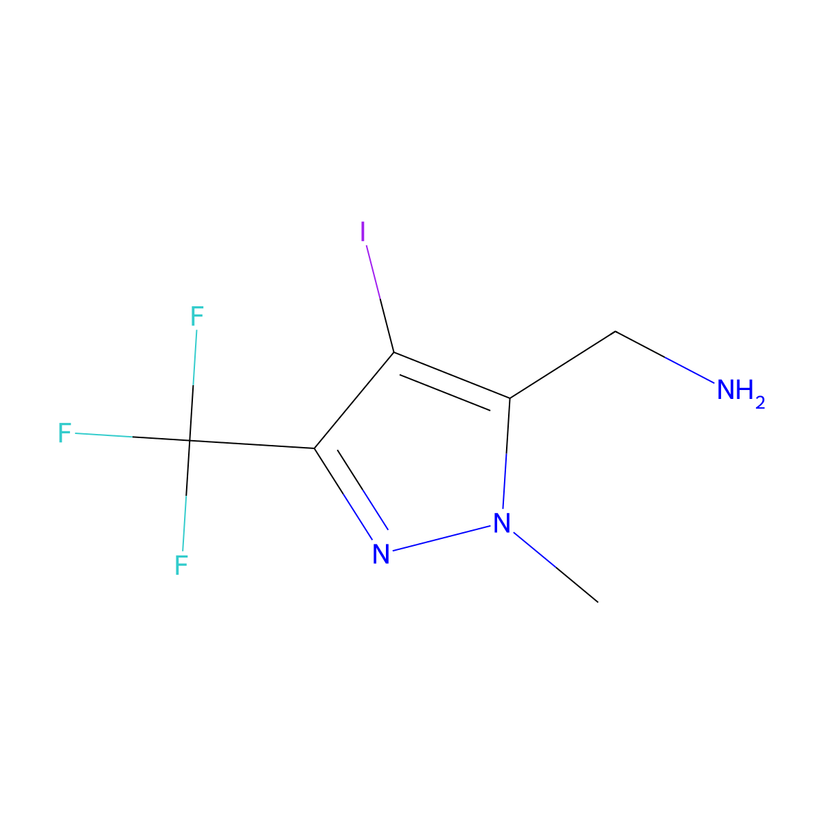 1-[4-iodo-1-methyl-3-(trifluoromethyl)-1H-pyrazol-5-yl]methanamine molecular structure, CAS 2225141-18-2