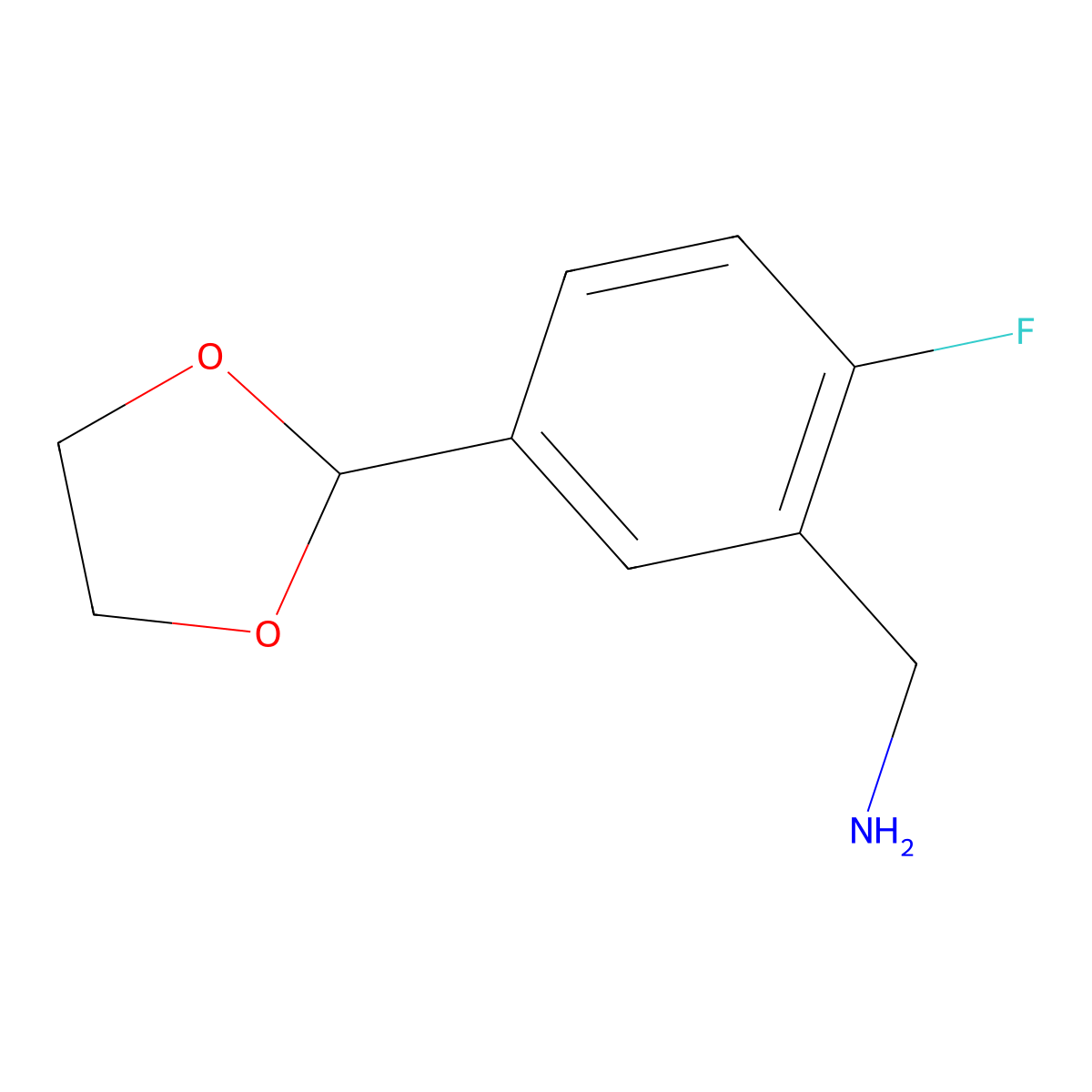 [5-(1,3-Dioxolan-2-yl)-2-fluorophenyl]methanamine molecular structure, CAS 2225141-29-5