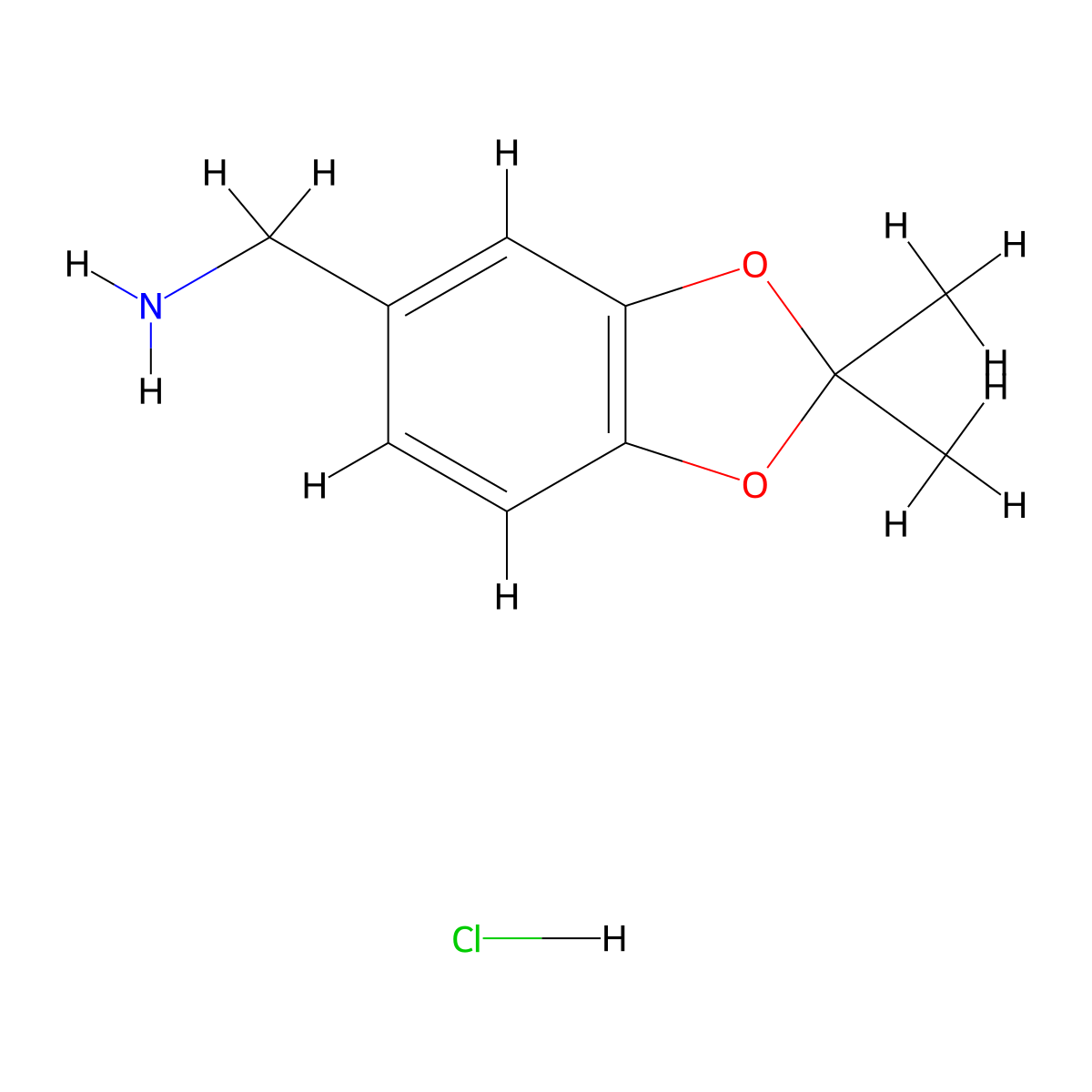 1-(2,2-Dimethyl-1,3-dioxaindan-5-yl)methanamine hydrochloride molecular structure, CAS 2225141-39-7