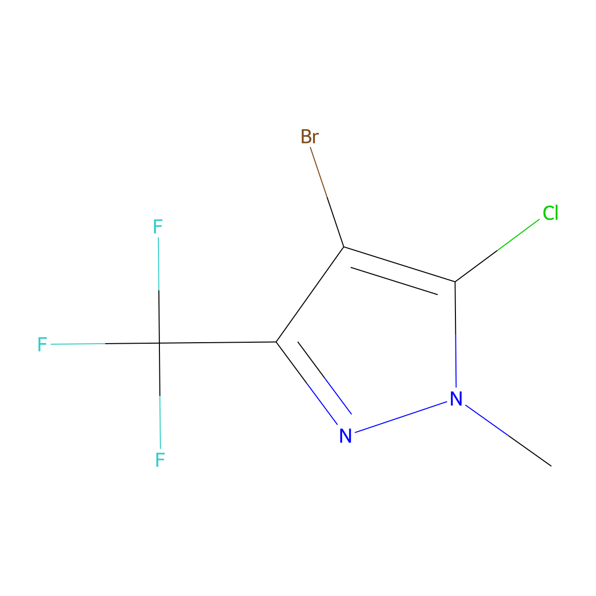 4-Bromo-5-chloro-1-methyl-3-(trifluoromethyl)-1H-pyrazole molecular structure, CAS 2225141-43-3