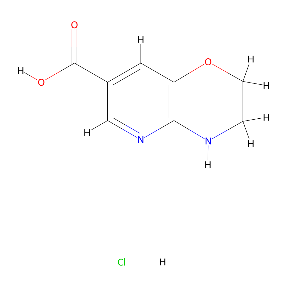 2H,3H,4H-pyrido(3,2-b)(1,4)oxazine-7-carboxylic acid hydrochloride molecular structure, CAS 2225141-60-4