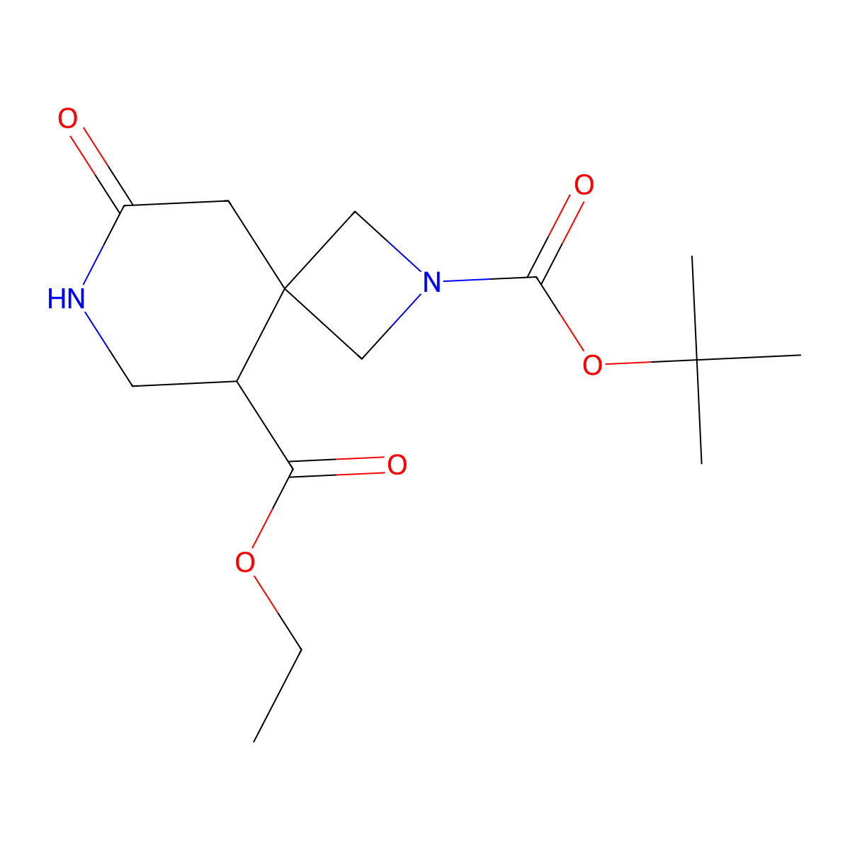 2-Tert-butyl 5-ethyl 8-oxo-2,7-diazaspiro[3.5]nonane-2,5-dicarboxylate molecular structure, CAS 2225141-75-1