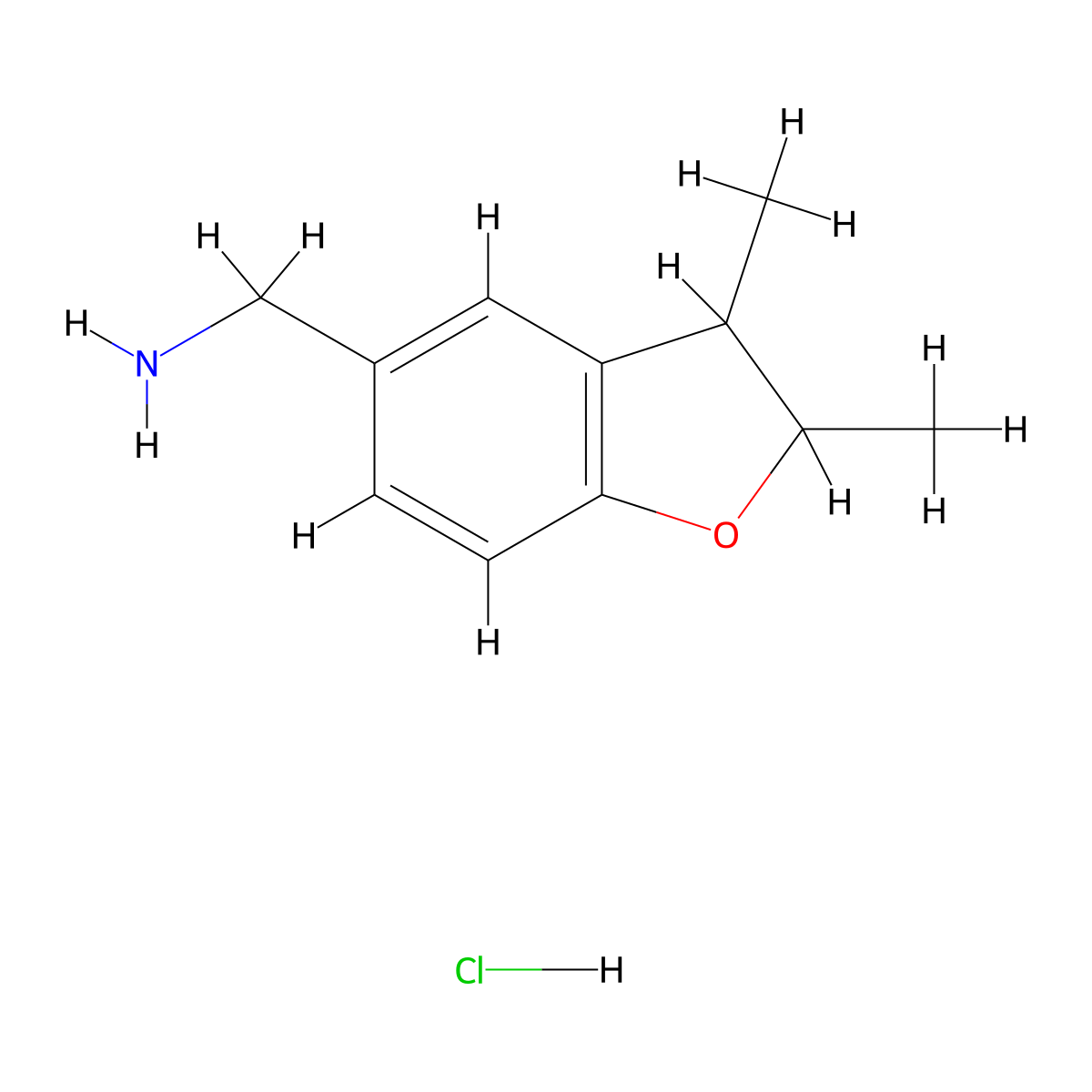 (2,3-Dimethyl-2,3-dihydro-1-benzofuran-5-yl)methanamine hydrochloride molecular structure, CAS 2225141-76-2