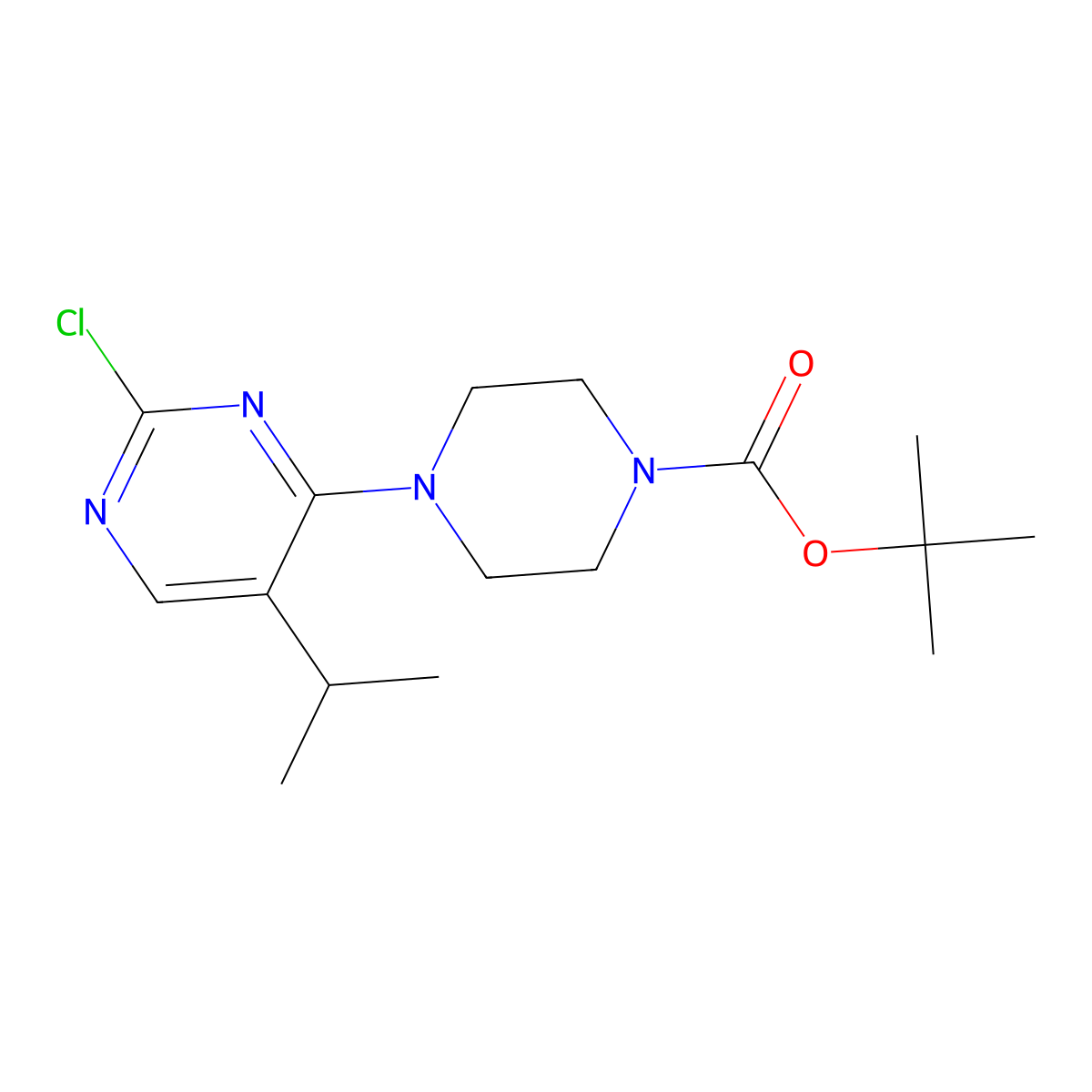 Tert-butyl 4-[2-chloro-5-(propan-2-yl)pyrimidin-4-yl]piperazine-1-carboxylate molecular structure, CAS 2225141-82-0