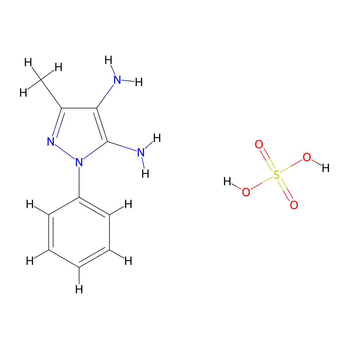 3-methyl-1-phenyl-1H-pyrazole-4,5-diamine sulfuric acid molecular structure, CAS 2225141-83-1
