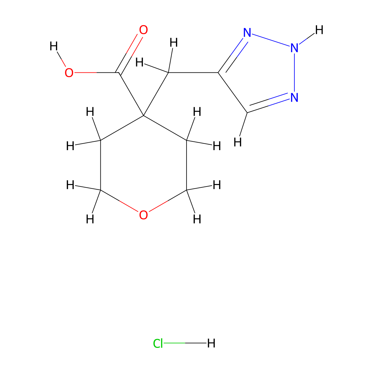 4-[(1H-1,2,3-triazol-5-yl)methyl]oxane-4-carboxylic acid hydrochloride molecular structure, CAS 2225141-90-0
