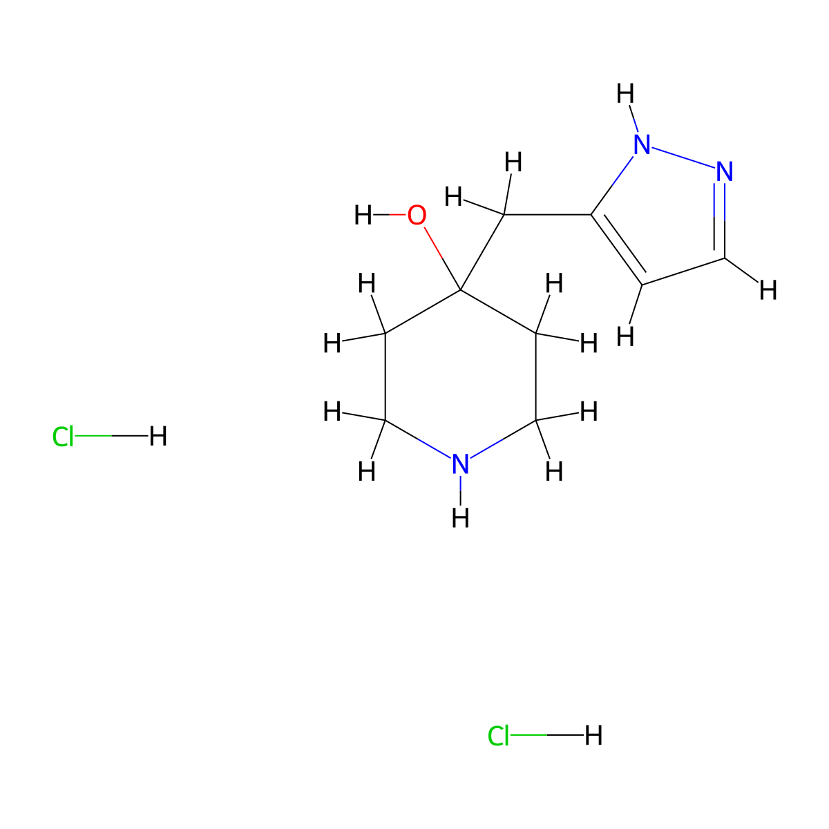 4-[(1H-pyrazol-3-yl)methyl]piperidin-4-ol dihydrochloride molecular structure, CAS 2225142-02-7