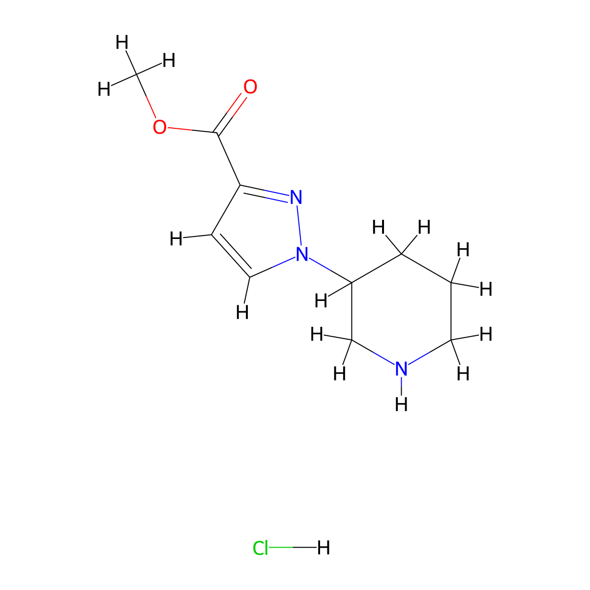 methyl 1-(piperidin-3-yl)-1H-pyrazole-3-carboxylate hydrochloride molecular structure, CAS 2225142-09-4