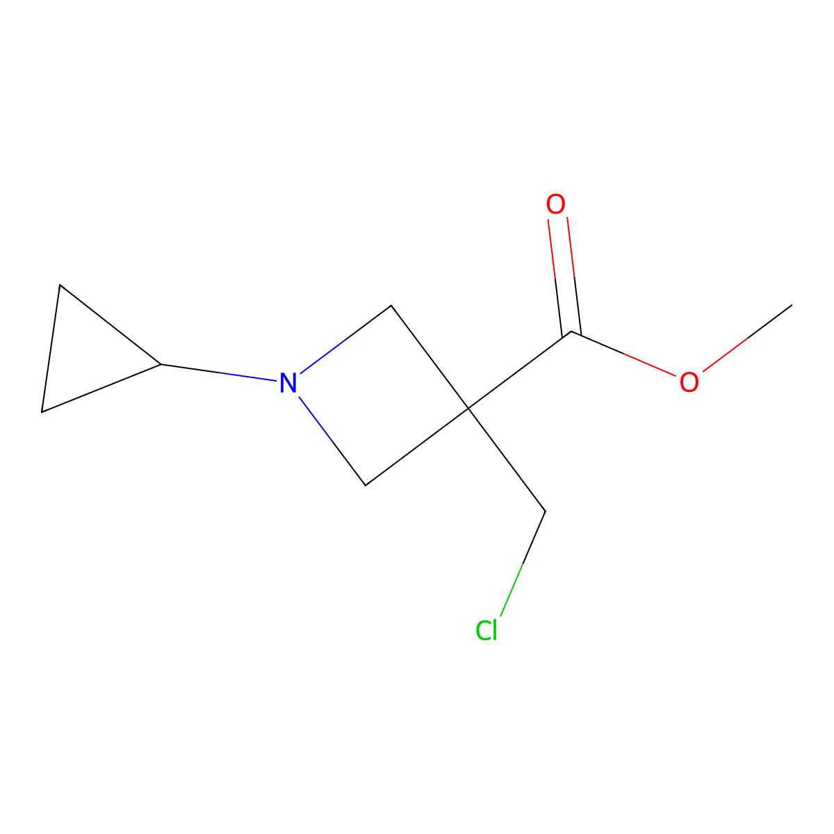 Methyl 3-(chloromethyl)-1-cyclopropylazetidine-3-carboxylate molecular structure, CAS 2225142-32-3