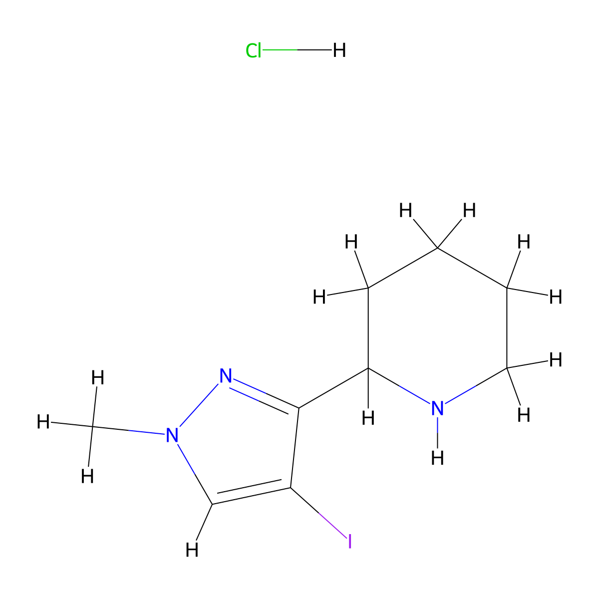 2-(4-Iodo-1-methyl-1H-pyrazol-3-yl)piperidine hydrochloride molecular structure, CAS 2225143-94-0
