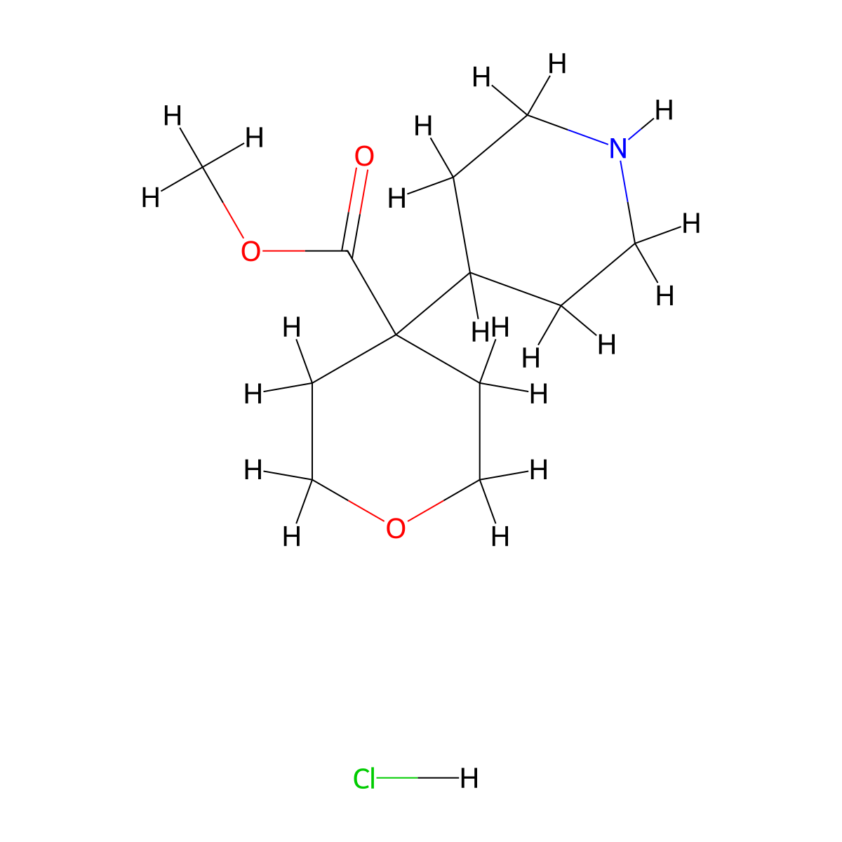 Methyl 4-(piperidin-4-yl)oxane-4-carboxylate hydrochloride molecular structure, CAS 2225144-24-9