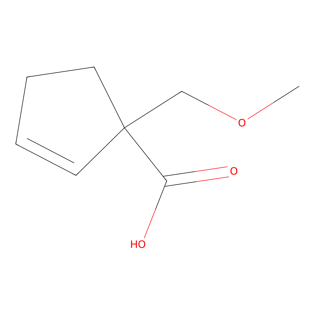 1-(Methoxymethyl)cyclopent-2-ene-1-carboxylic acid molecular structure, CAS 2225144-29-4