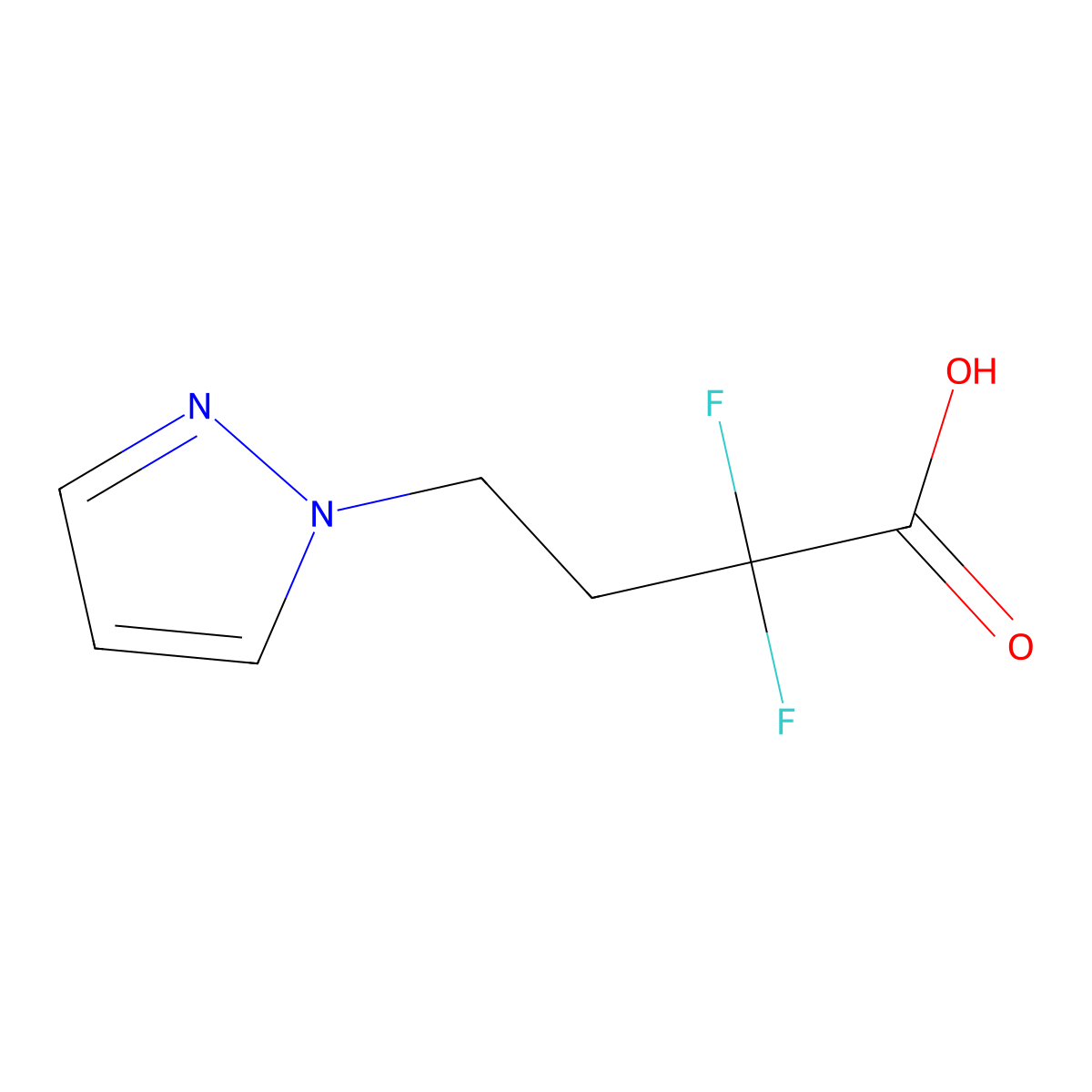 2,2-Difluoro-4-(1H-pyrazol-1-yl)butanoic acid molecular structure, CAS 2225144-30-7