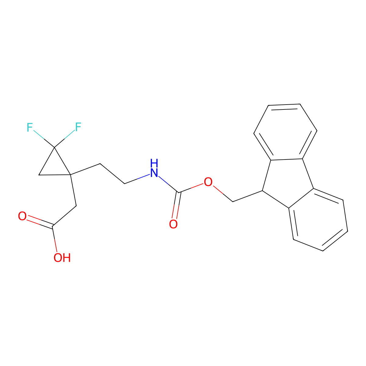 2-{1-[2-({[(9H-fluoren-9-yl)methoxy]carbonyl}amino)ethyl]-2,2-difluorocyclopropyl}acetic acid molecular structure, CAS 2225144-41-0