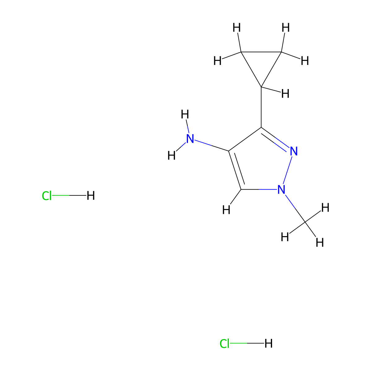 3-cyclopropyl-1-methyl-1H-pyrazol-4-amine dihydrochloride molecular structure, CAS 2225144-58-9