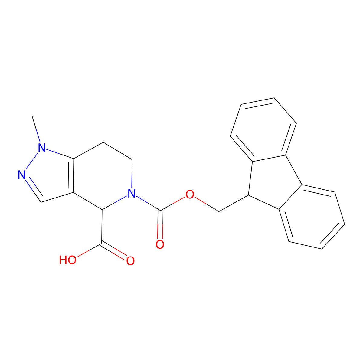 5-(((9H-fluoren-9-yl)methoxy)carbonyl)-1-methyl-1H,4H,5H,6H,7H-pyrazolo(4,3-c)pyridine-4-carboxylic acid molecular structure, CAS 2225144-59-0