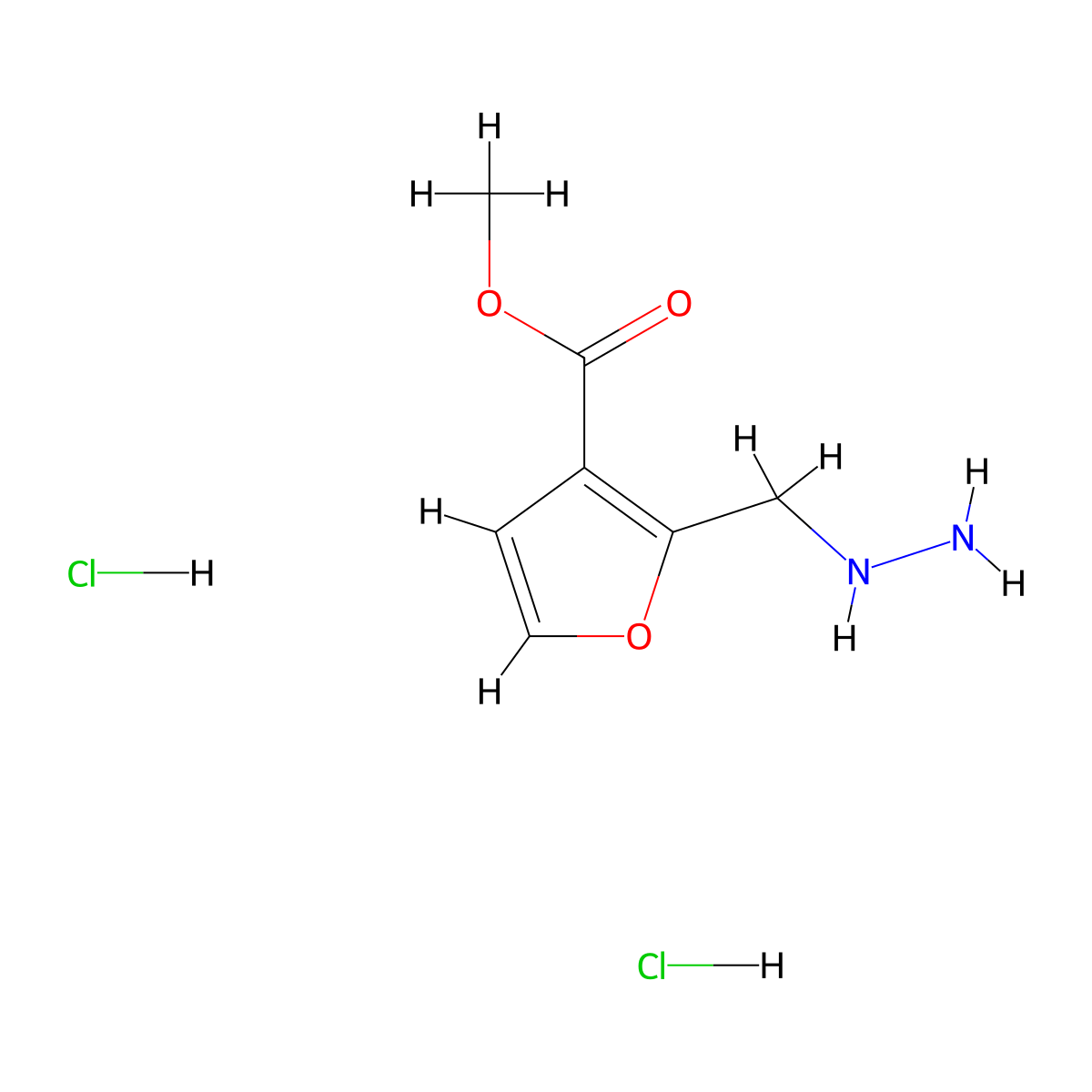 Methyl 2-(hydrazinylmethyl)furan-3-carboxylate dihydrochloride molecular structure, CAS 2225144-71-6