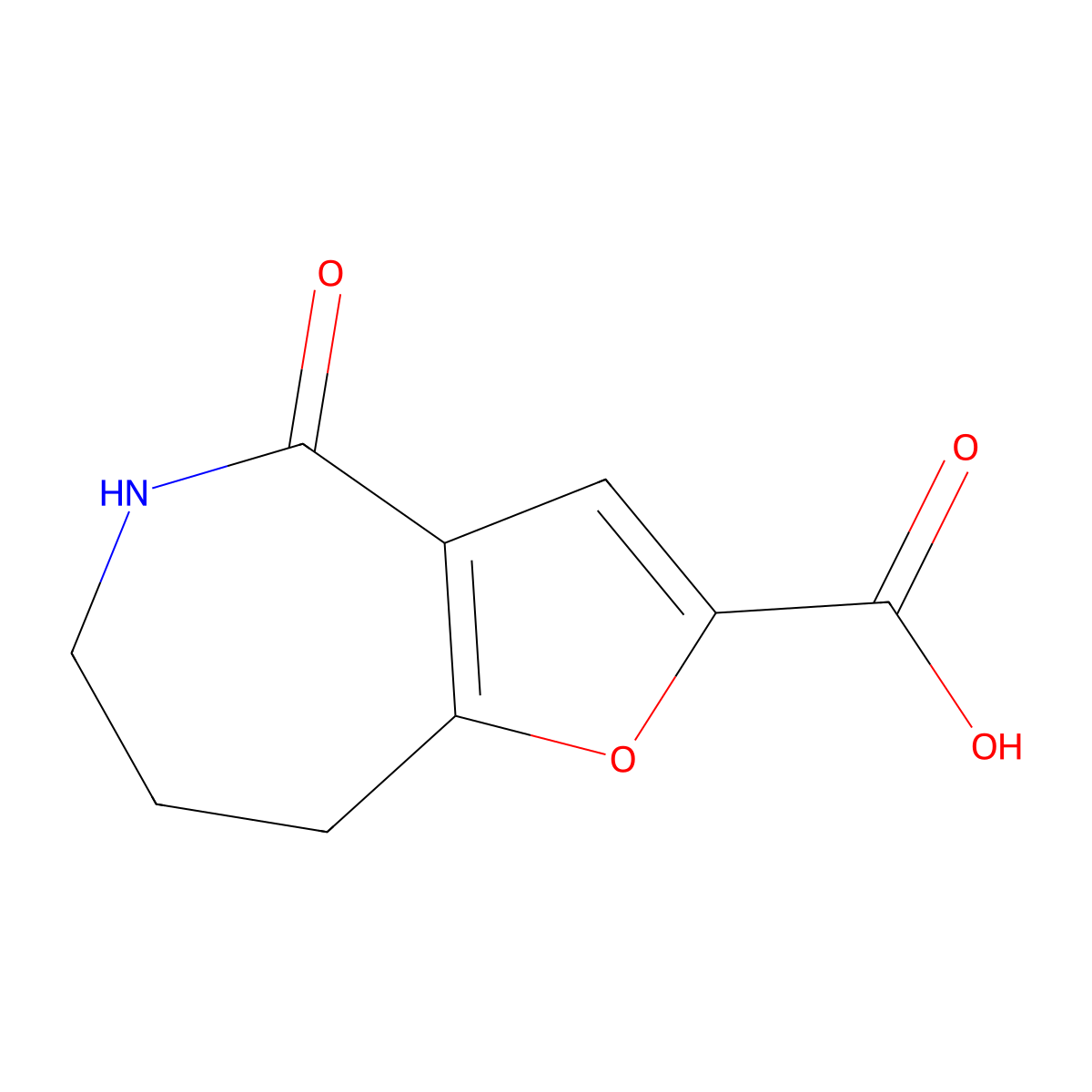 4-oxo-4H,5H,6H,7H,8H-furo[3,2-c]azepine-2-carboxylic acid molecular structure, CAS 2225144-77-2