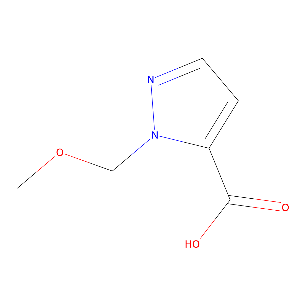 1-(methoxymethyl)-1H-pyrazole-5-carboxylic acid molecular structure, CAS 2225144-78-3