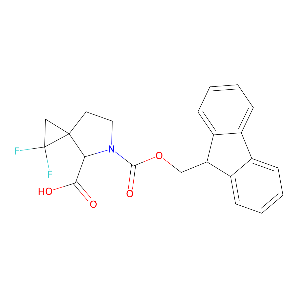 5-{[(9H-fluoren-9-yl)methoxy]carbonyl}-1,1-difluoro-5-azaspiro[2.4]heptane-4-carboxylic acid molecular structure, CAS 2225144-81-8
