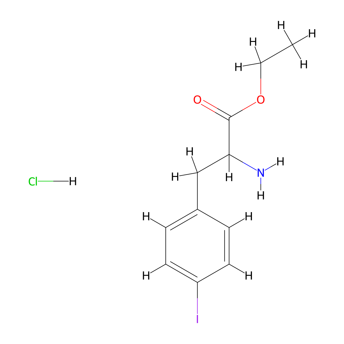 Ethyl 2-amino-3-(4-iodophenyl)propanoate hydrochloride molecular structure, CAS 2225144-85-2