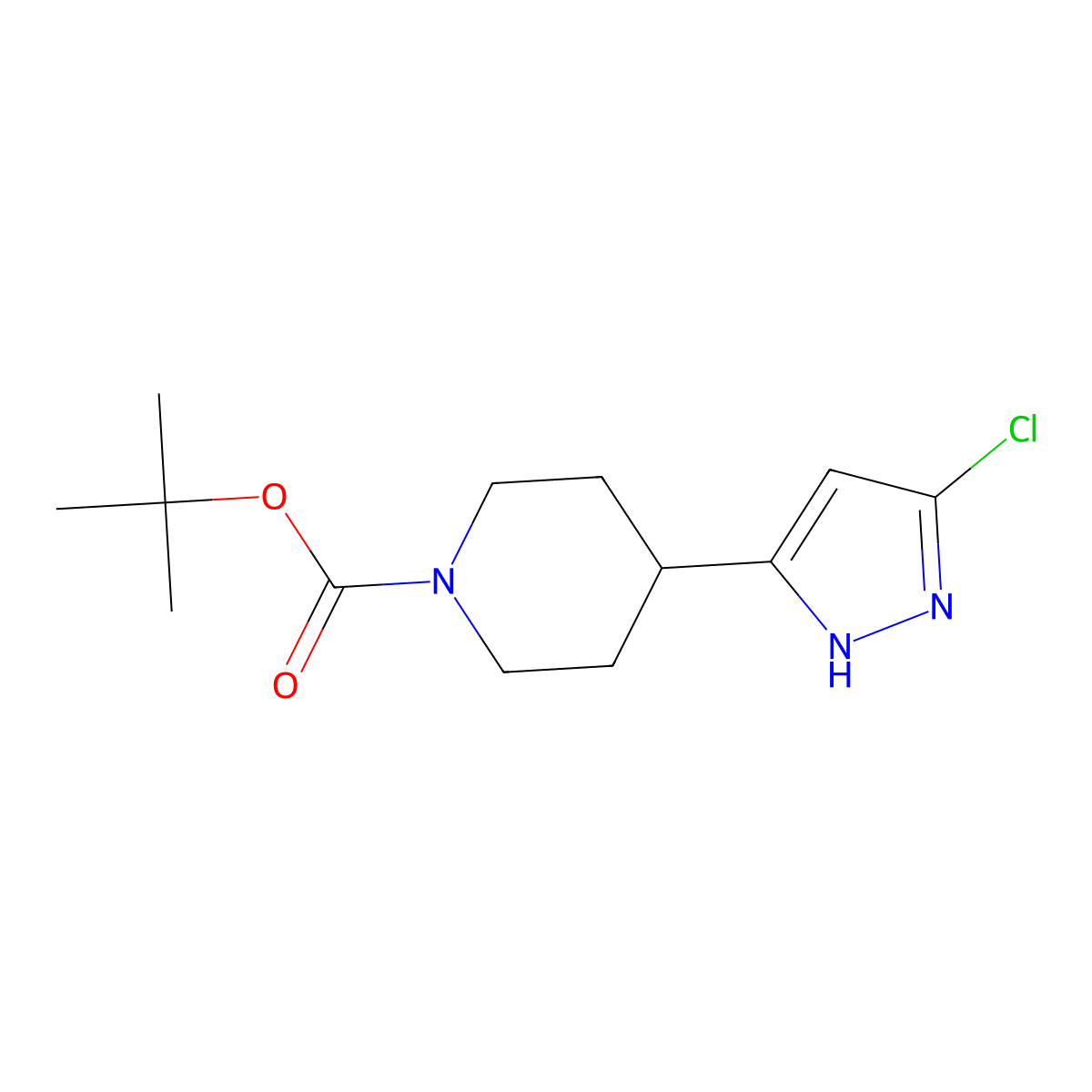 tert-butyl 4-(5-chloro-1H-pyrazol-3-yl)piperidine-1-carboxylate molecular structure, CAS 2225144-88-5