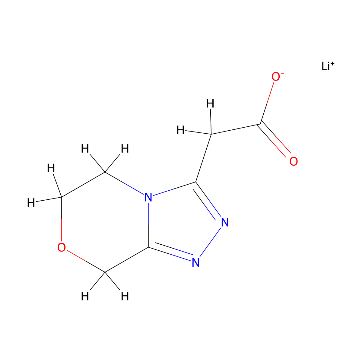 lithium(1+) ion 2-(5H,6H,8H-(1,2,4)triazolo(3,4-c)(1,4)oxazin-3-yl)acetate molecular structure, CAS 2225145-01-5