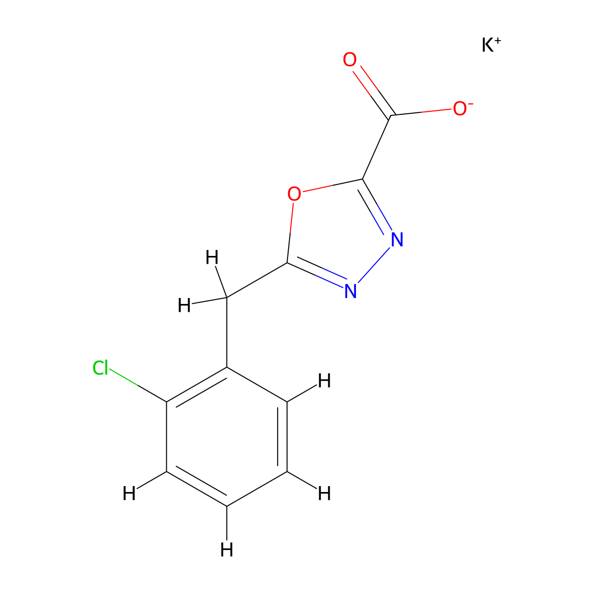 Potassium 5-[(2-chlorophenyl)methyl]-1,3,4-oxadiazole-2-carboxylate molecular structure, CAS 2225145-02-6