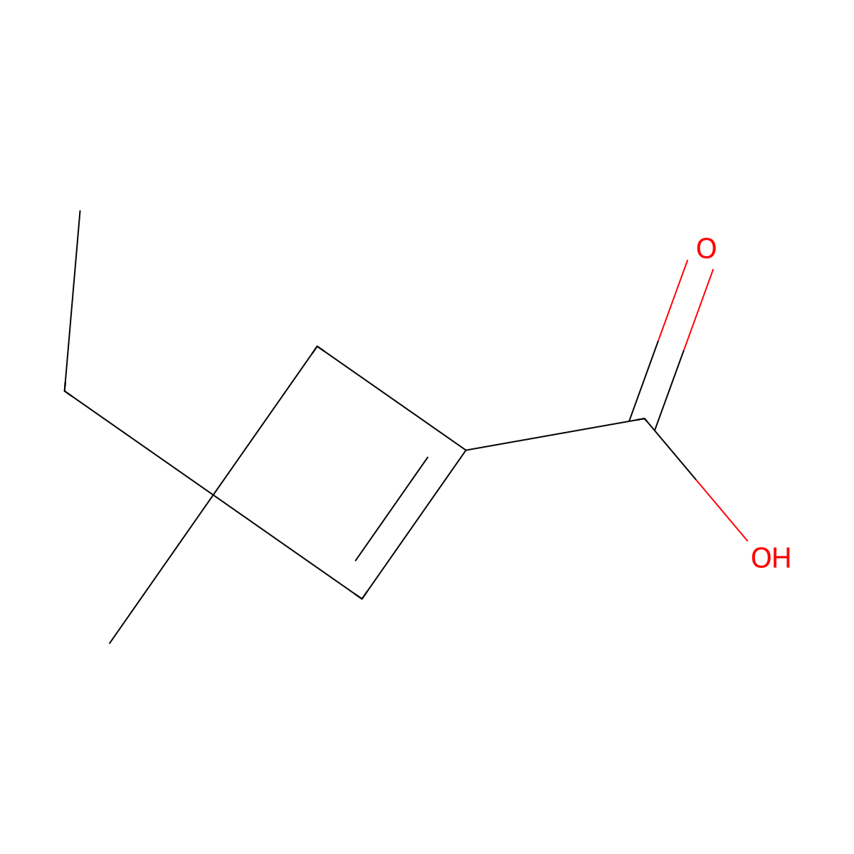 3-Ethyl-3-methylcyclobut-1-ene-1-carboxylic acid molecular structure, CAS 2225146-10-9