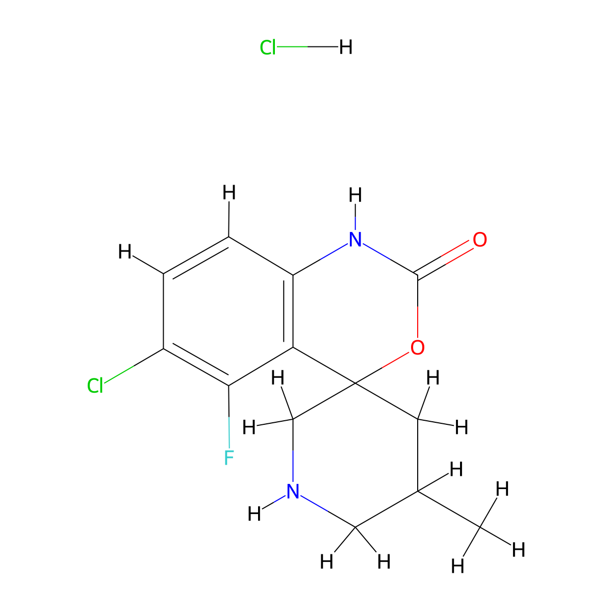 6-Chloro-5-fluoro-5'-methyl-1,2-dihydrospiro(3,1-benzoxazine-4,3'-piperidine)-2-one hydrochloride molecular structure, CAS 2225146-23-4