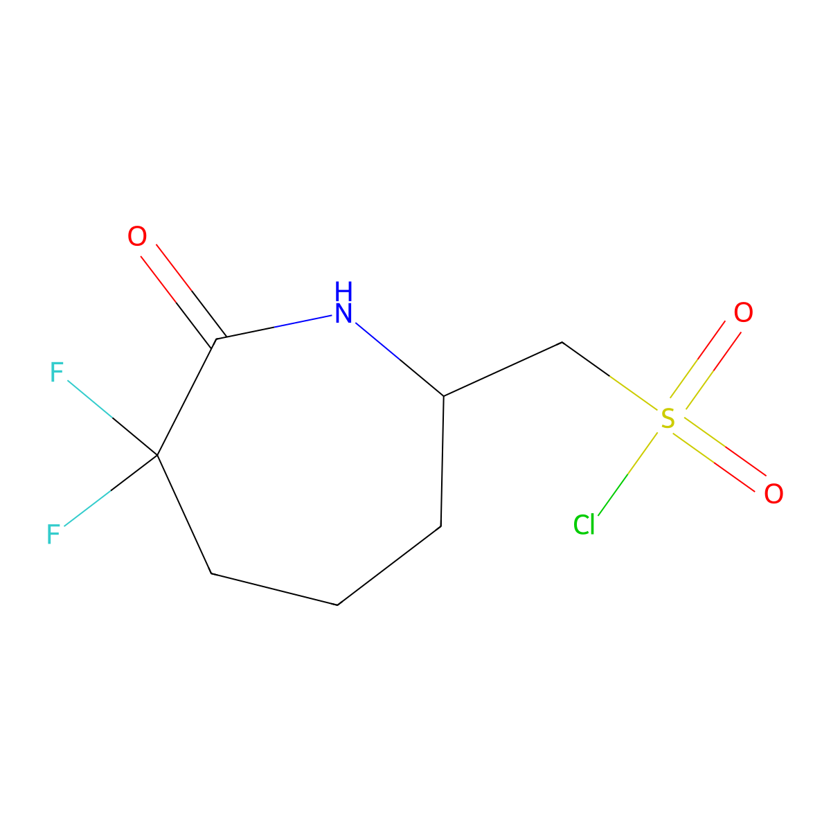 (6,6-Difluoro-7-oxoazepan-2-yl)methanesulfonyl chloride molecular structure, CAS 2225147-21-5