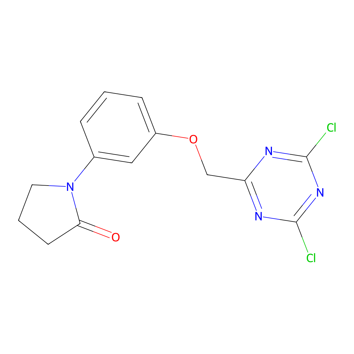 1-{3-[(Dichloro-1,3,5-triazin-2-yl)methoxy]phenyl}pyrrolidin-2-one molecular structure, CAS 2225147-29-3
