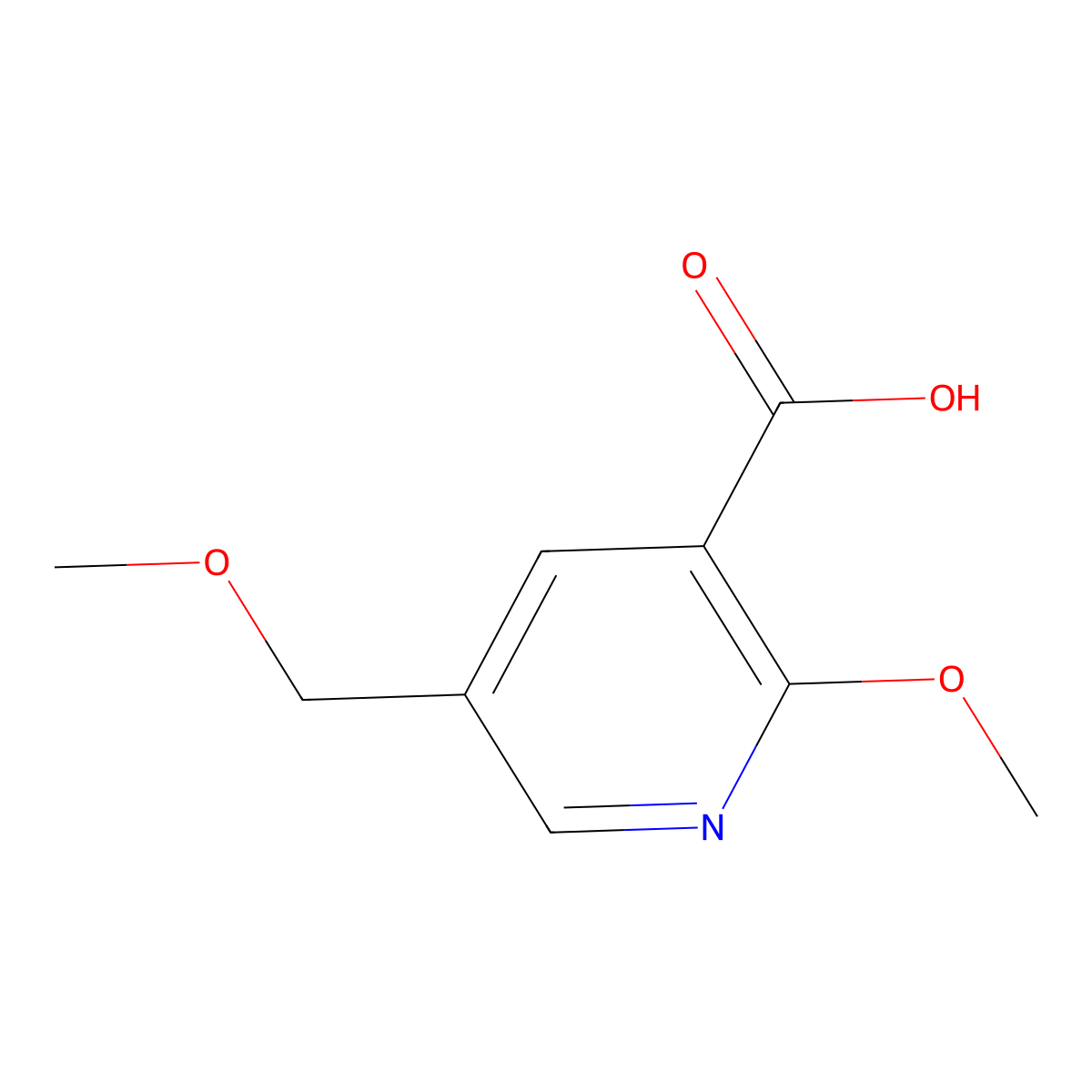 2-Methoxy-5-(methoxymethyl)pyridine-3-carboxylic acid molecular structure, CAS 2225147-37-3