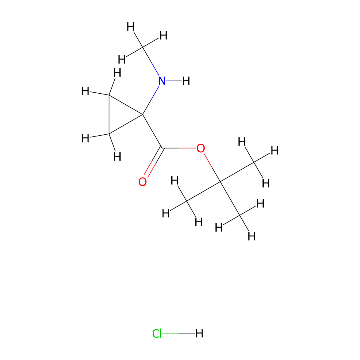 Tert-butyl 1-(methylamino)cyclopropane-1-carboxylate hydrochloride molecular structure, CAS 2225147-40-8