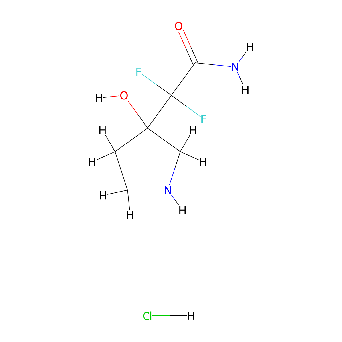 2,2-Difluoro-2-(3-hydroxypyrrolidin-3-yl)acetamide hydrochloride molecular structure, CAS 2225147-44-2